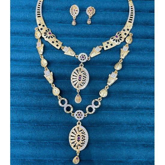 Designer Gold-Tone Necklace and Earrings Set – Ethnic Heritage Jewelry with Enamel Detailing