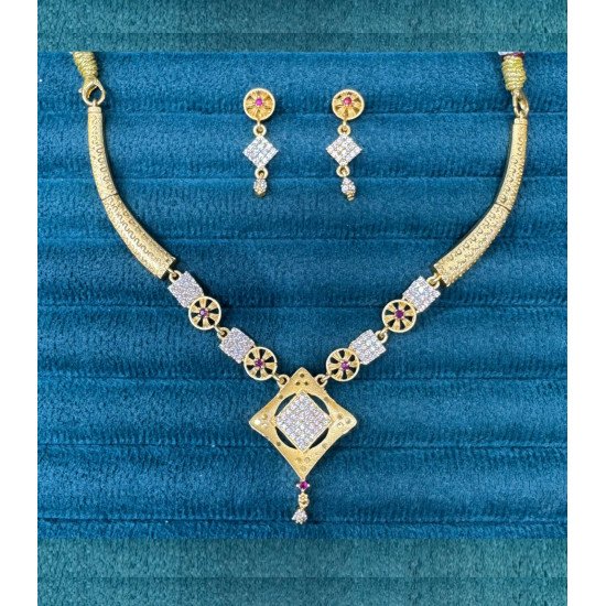 Ethnic Party Wear Necklace Set – Antique Gold Look with Geometric Pendant & Earrings