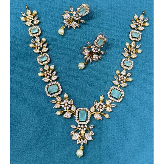 Pearl & Emerald Pink Stone Necklace and Earrings Set – Designer Imitation Jewelry for Women