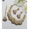 Antique Gold Matte Finish Crescent Necklace Set with Green Stones