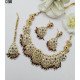 Antique Gold Matte Finish Crescent Necklace Set with Green Stones