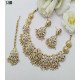 Antique Gold Matte Finish Crescent Necklace Set with Green Stones