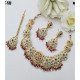 Antique Gold Matte Finish Crescent Necklace Set with Green Stones