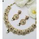 Engraved Crescent Bridal Necklace Set with Green & White Stone Drops