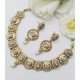 Engraved Crescent Bridal Necklace Set with Green & White Stone Drops