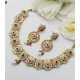 Engraved Crescent Bridal Necklace Set with Green & White Stone Drops