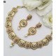 Engraved Crescent Bridal Necklace Set with Green & White Stone Drops