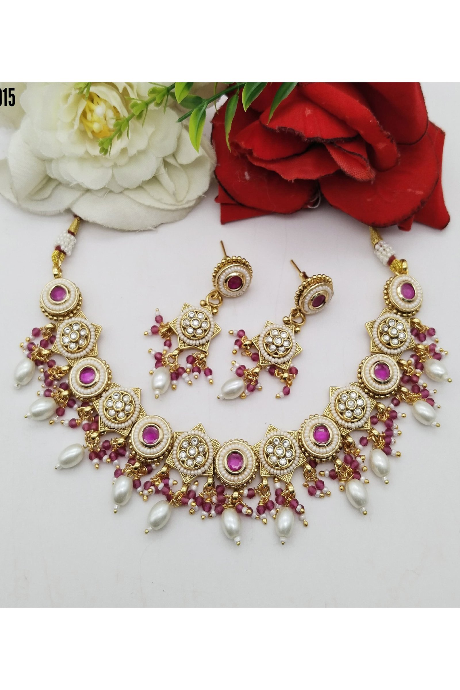  Royal Kundan-Inspired Statement Necklace Set with Ruby Accents