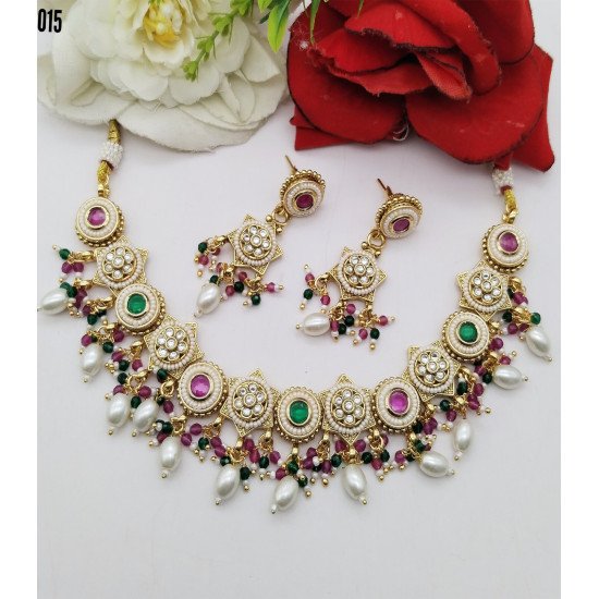  Royal Kundan-Inspired Statement Necklace Set with Ruby Accents