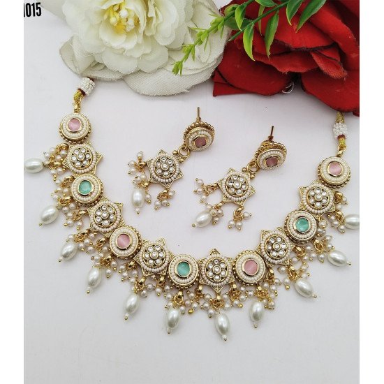  Royal Kundan-Inspired Statement Necklace Set with Ruby Accents
