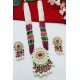 Turquoise Blue Beaded Kundan Long Necklace Set with Earrings