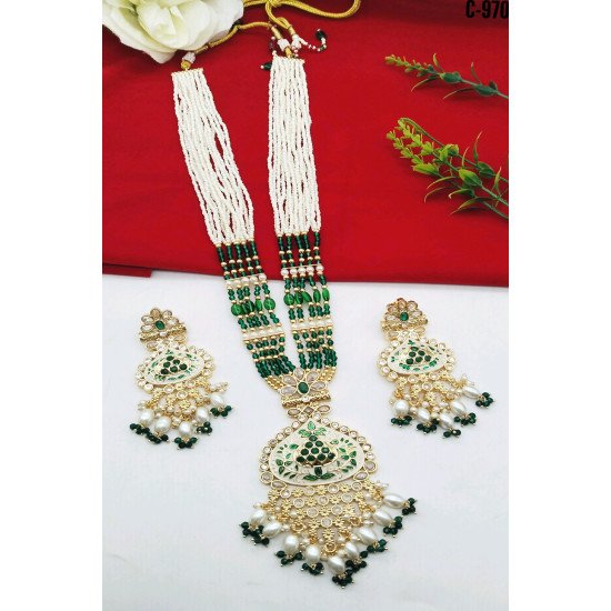 Multistrand Pearl Beaded Meenakari Bridal Necklace Set with Earrings