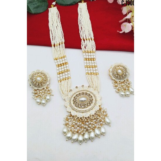 Pastel Colors Meenakari Multistrand Bridal Necklace Set with Pearl Drops 