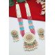 Pastel Colors Meenakari Multistrand Bridal Necklace Set with Pearl Drops 