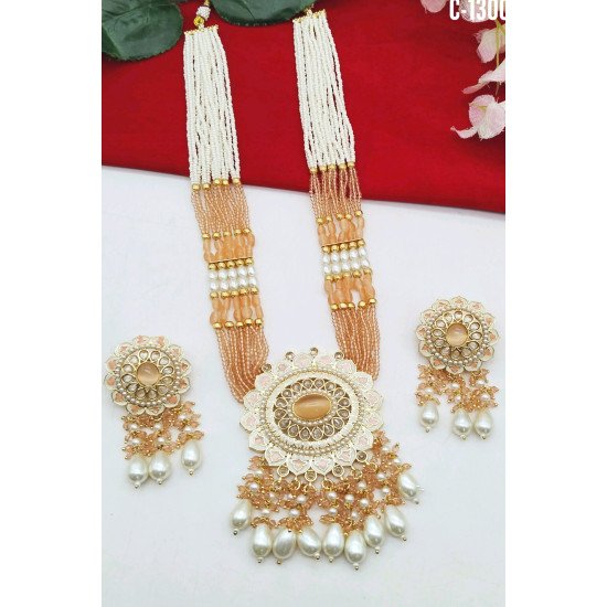 Pastel Colors Meenakari Multistrand Bridal Necklace Set with Pearl Drops 