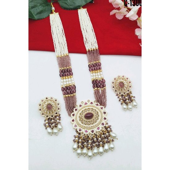 Pastel Colors Meenakari Multistrand Bridal Necklace Set with Pearl Drops 