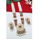 Pastel Colors Meenakari Multistrand Bridal Necklace Set with Pearl Drops 