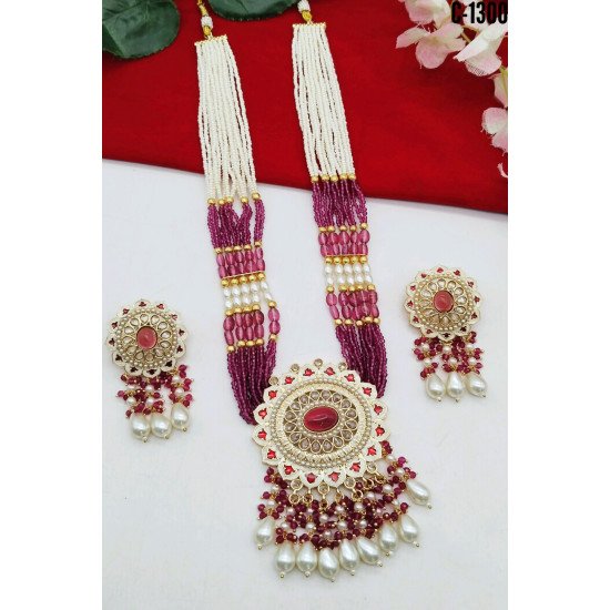 Pastel Colors Meenakari Multistrand Bridal Necklace Set with Pearl Drops 
