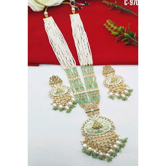 Multistrand Pearl Beaded Meenakari Bridal Necklace Set with Earrings