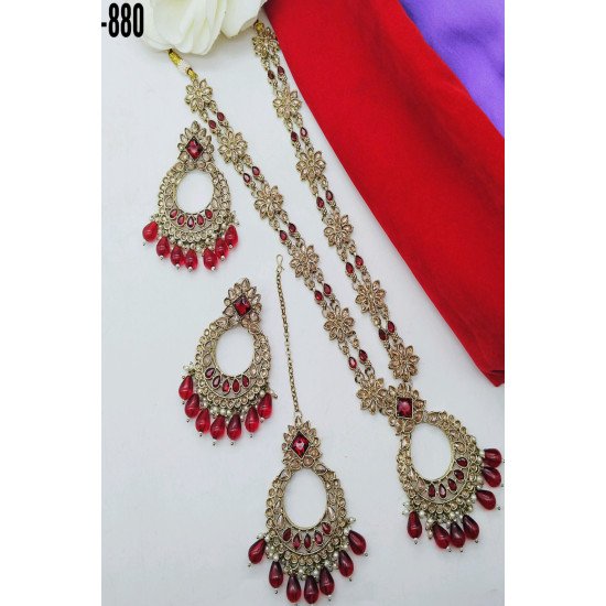 Antique Gold Floral Kundan Bridal Necklace Set with Pearl Drops 