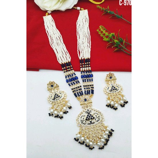 Multistrand Pearl Beaded Meenakari Bridal Necklace Set with Earrings