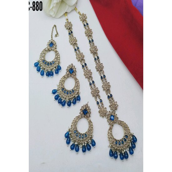 Antique Gold Floral Kundan Bridal Necklace Set with Pearl Drops 