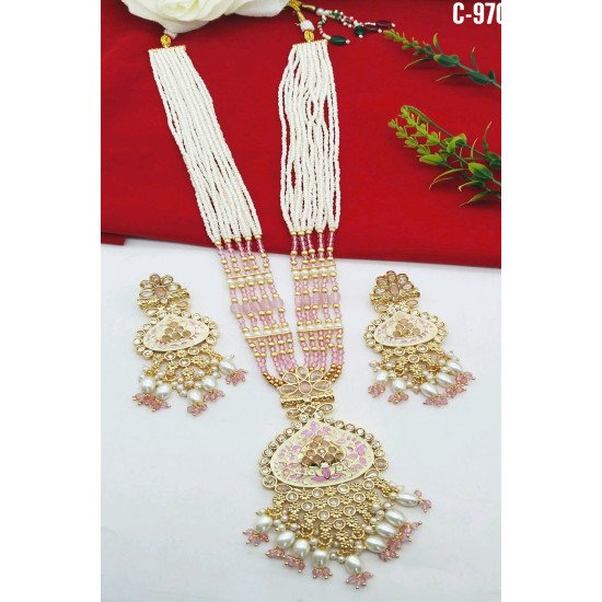 Multistrand Pearl Beaded Meenakari Bridal Necklace Set with Earrings