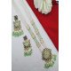 Green Mint Kundan Square Pendant Pearl Beaded Necklace Set
