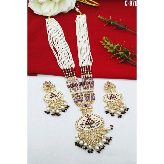 Multistrand Pearl Beaded Meenakari Bridal Necklace Set with Earrings