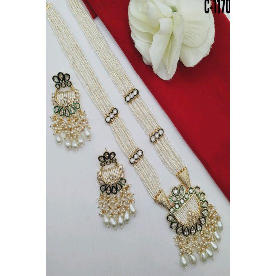 Multicolor Meenakari Long Pendant Necklace Set with Pearl Drops