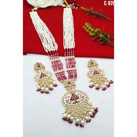 Multistrand Pearl Beaded Meenakari Bridal Necklace Set with Earrings