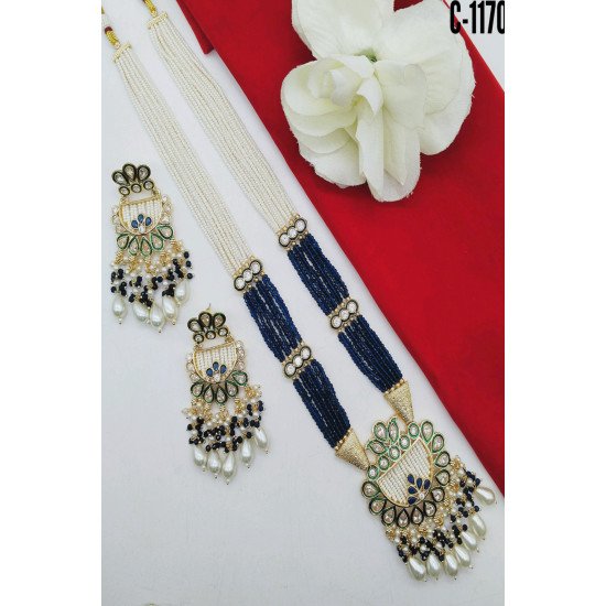 Multicolor Meenakari Long Pendant Necklace Set with Pearl Drops