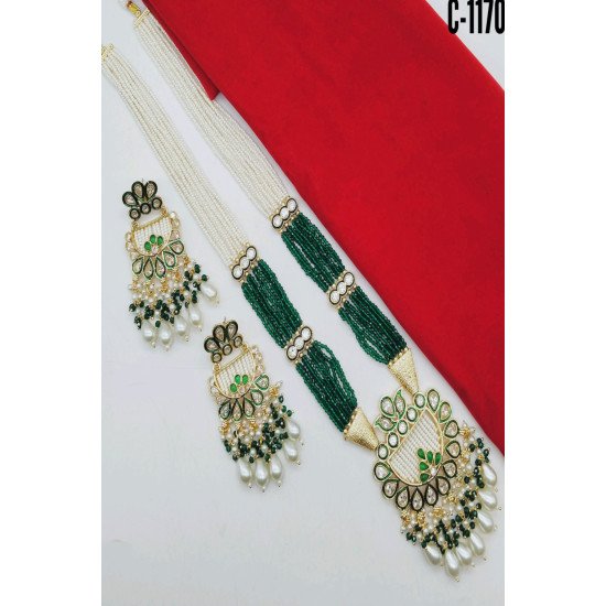 Multicolor Meenakari Long Pendant Necklace Set with Pearl Drops