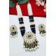Turquoise Blue Beaded Kundan Long Necklace Set with Earrings