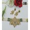 Antique Green Kundan & Ruby Stone Choker Necklace Set with Pearl Beads