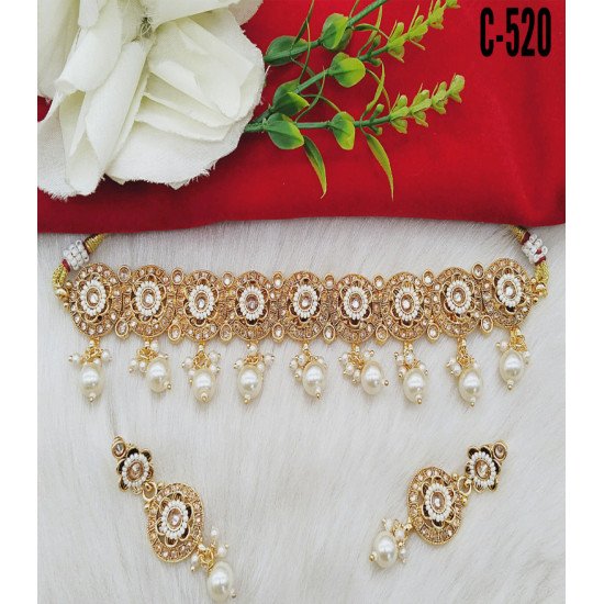 Traditional White Kundan Pearl Choker Set