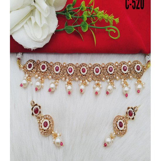 Traditional Red Kundan Pearl Choker Set