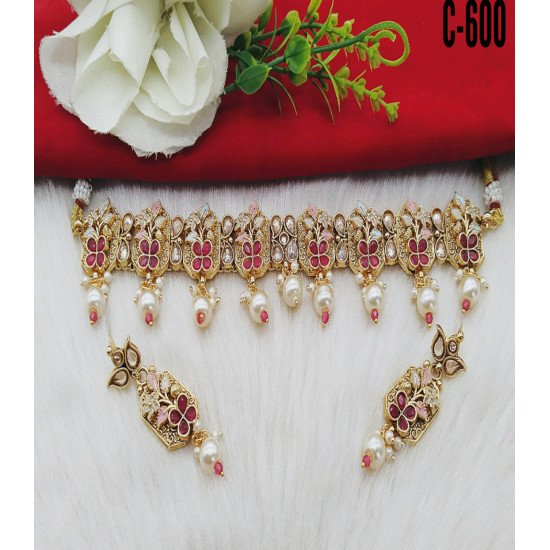 Designer Floral Choker Set with Pearls