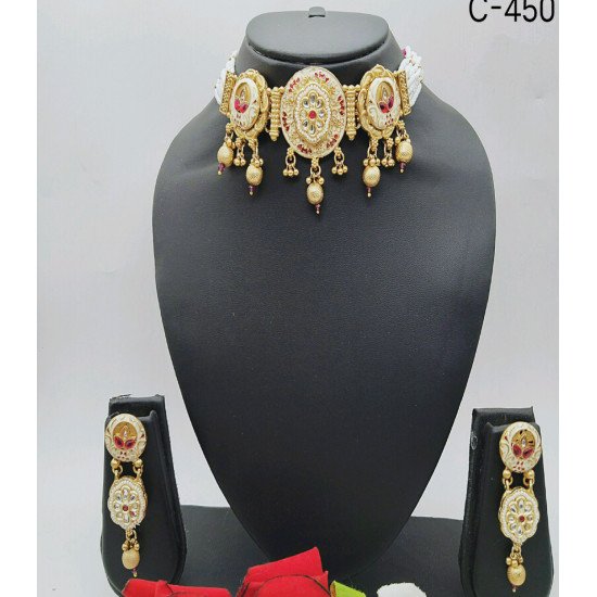 Royal Kundan Necklace Set – Red & White Accents