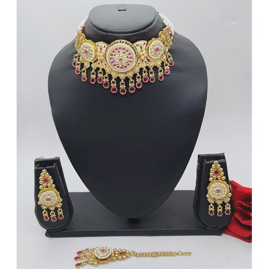 Elegant Polki Necklace Set – Champagne Gold