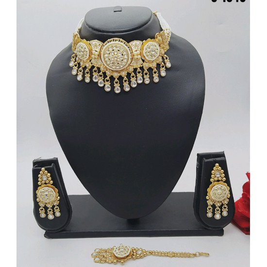 Designer Elegant Polki Necklace Set – Champagne Gold