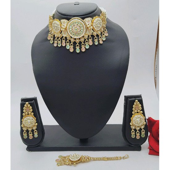 Dual Color Elegant Polki Necklace Set Champagne Gold