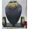 Green Color Elegant Polki Necklace Set Champagne Gold