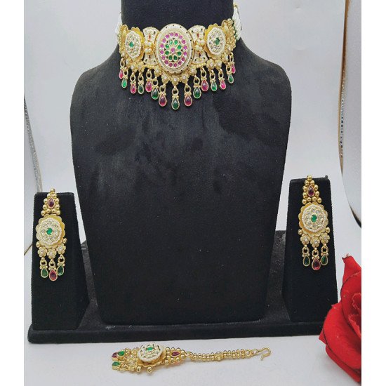 Double  Color Elegant Polki Necklace Set Champagne Gold