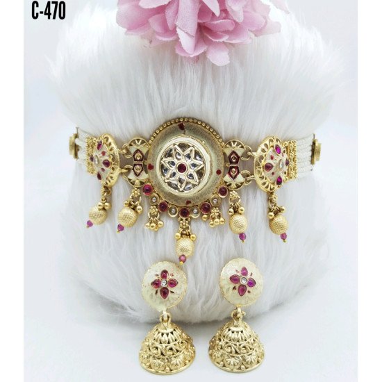 Designer Pink Elegant Necklace Set – Champagne Gold