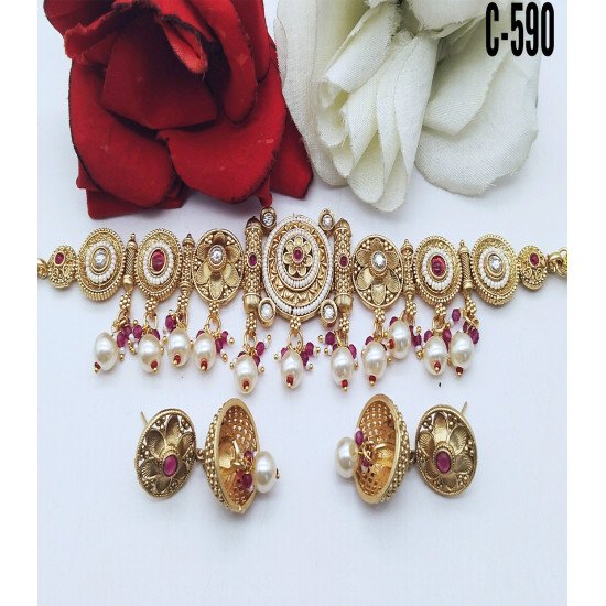Rani Onyx and Kundan Bridal Choker Set
