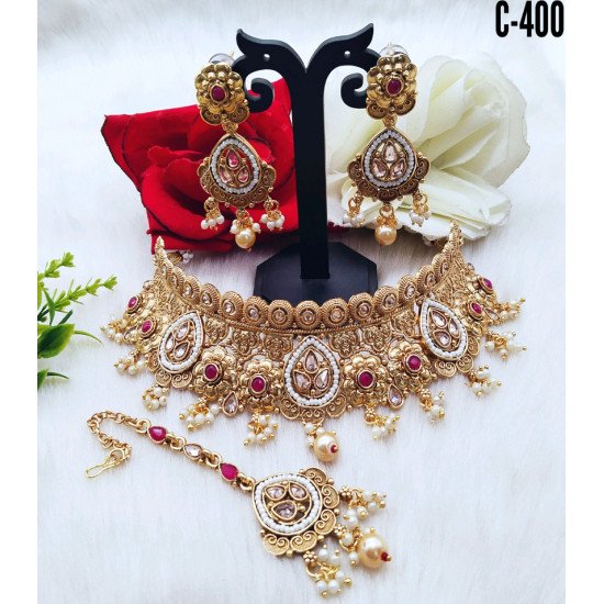 Heavy Bridal Rani Kundan Choker Set with Maang Tikka – Antique Finish