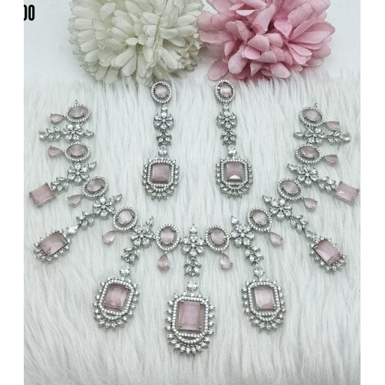 Emerald Green Diamond-Cut American Diamond Necklace Set