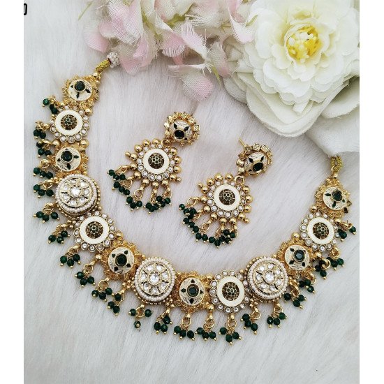 Royal Kundan Round Motif Choker Necklace Set with Pearl Drops