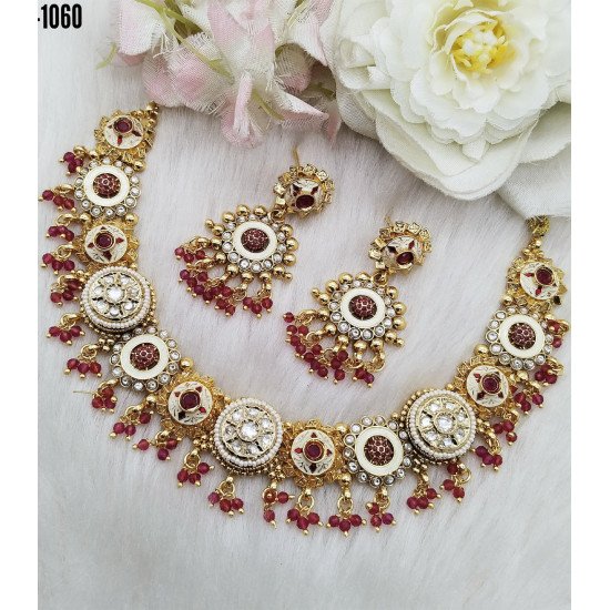 Royal Kundan Round Motif Choker Necklace Set with Pearl Drops